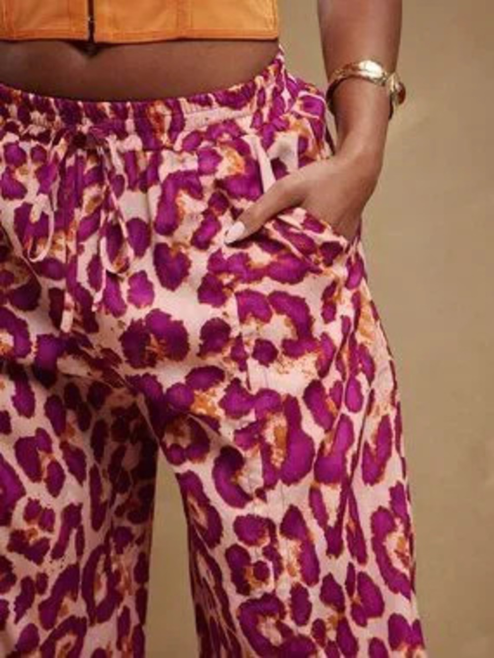 Multicolor Casual Women's Ruched Elastic Waist Wide Leg Pants